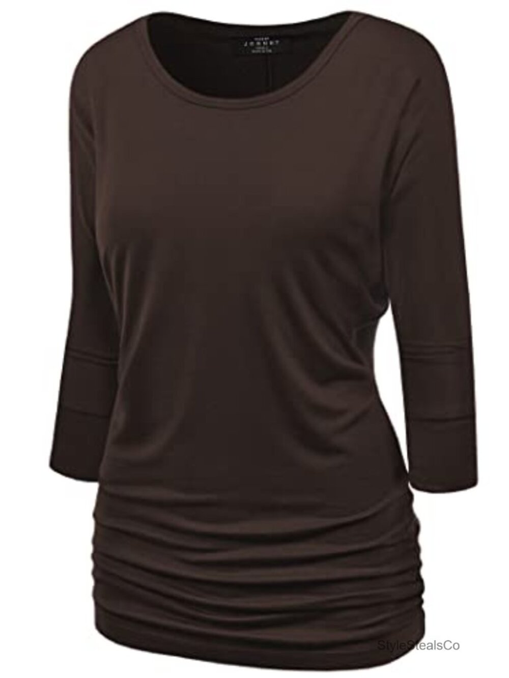 Women's 3/4 Sleeve Dolman Top Draped Boat Neck Side Shirring Casual Tunic